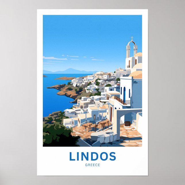 Skriv ut Lindos Greece Travel Poster (Framsidan)