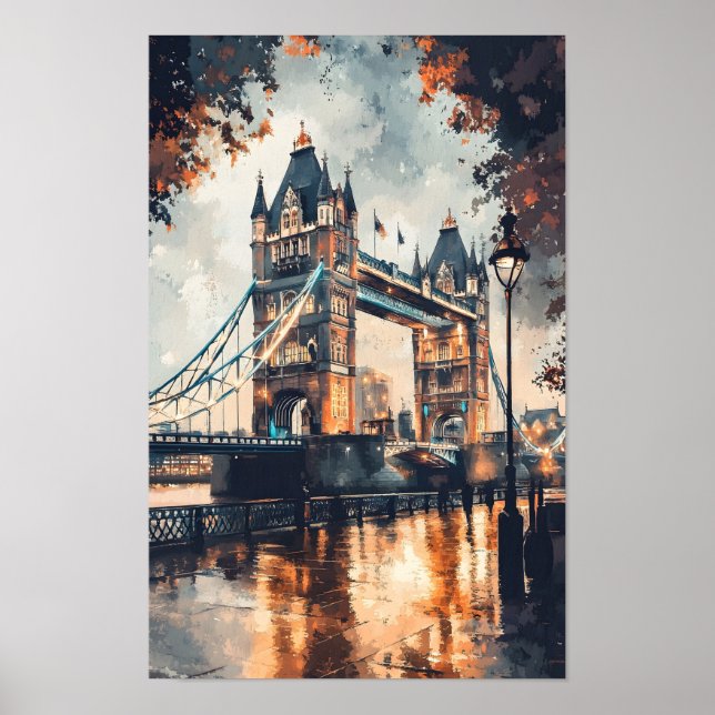Skriv ut London Watercolor Travel Wall Poster (Framsidan)