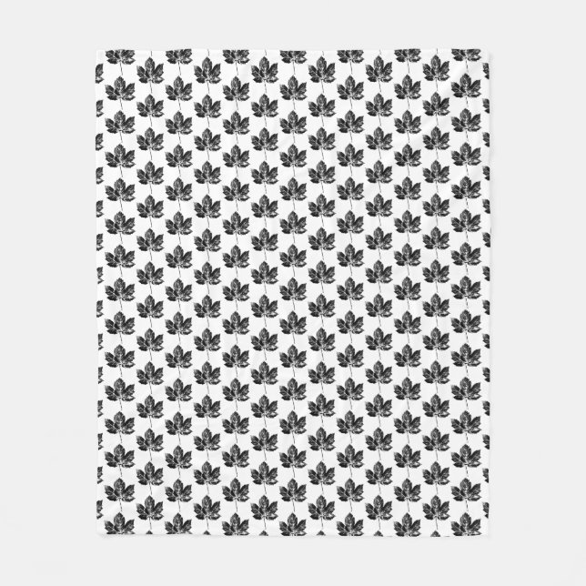 Skriv ut Löv i svartvitt Fleecefilt (Framsidan)