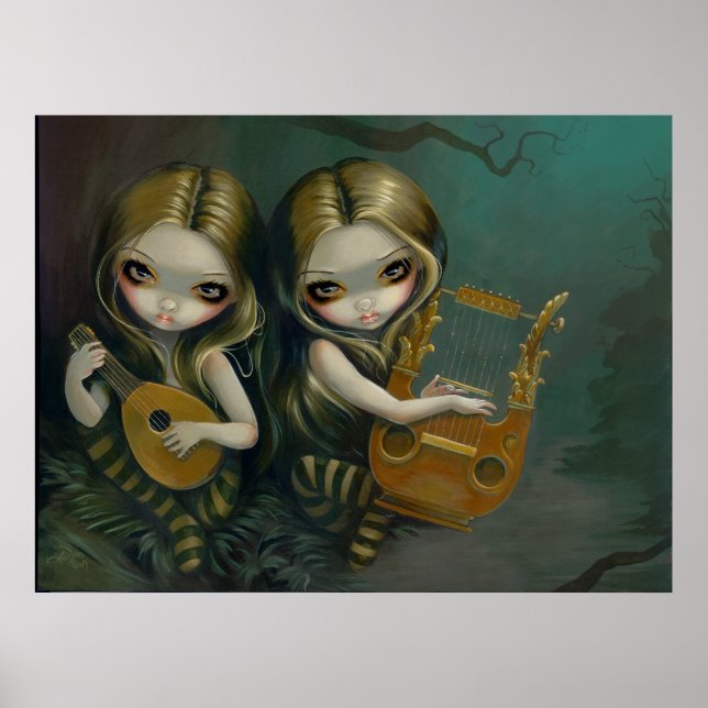 Skriv ut Lute and Lyre gothic Fairy Nymph Art Poster (Framsidan)