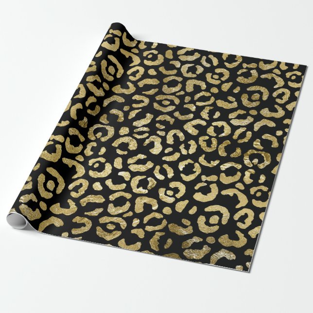 Skriv ut Luxurit Glam Guld Black Leopard Presentpapper (Utrullad)