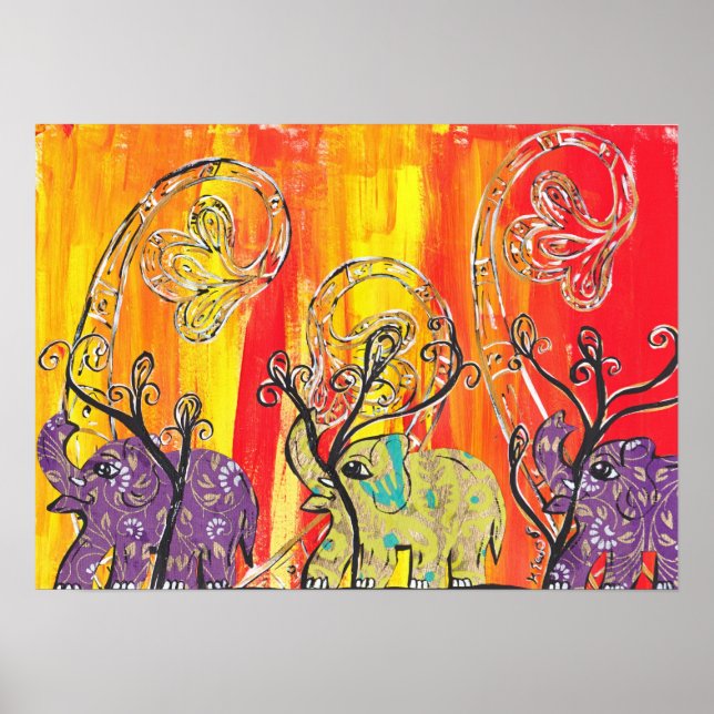 Skriv ut lycklig Elephant Parad Poster (Framsidan)