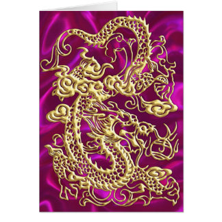Skriv ut Magentan Guld Dragon Satin Skriv ut Hälsningskort