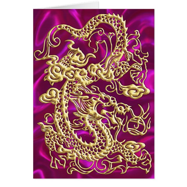 Skriv ut Magentan Guld Dragon Satin Skriv ut Hälsningskort (Framsidan)