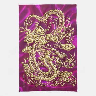 Skriv ut Magentan Guld Dragon Satin Skriv ut Kökshandduk