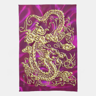 Skriv ut Magentan Guld Dragon Satin Skriv ut Kökshandduk