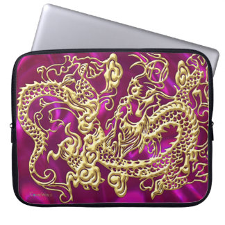Skriv ut Magentan Guld Dragon Satin Skriv ut Laptop Sleeve