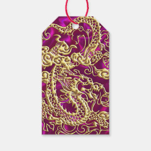 Skriv ut Magentan Guld Dragon Satin Skriv ut Presentetikett