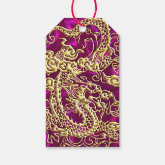 Skriv ut Magentan Guld Dragon Satin Skriv ut Presentetikett