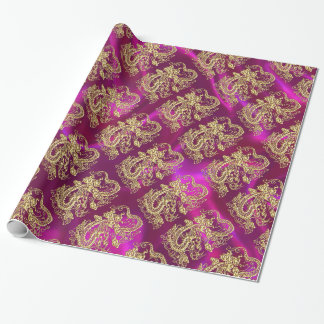 Skriv ut Magentan Guld Dragon Satin Skriv ut Presentpapper