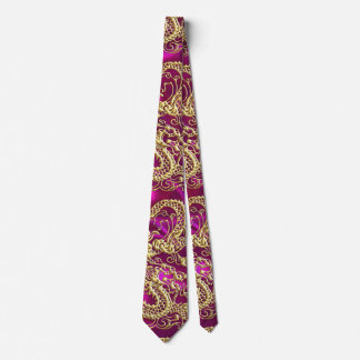 Skriv ut Magentan Guld Dragon Satin Skriv ut Slips