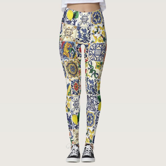 Skriv ut Majolica Mönster Leggings (Framsida)