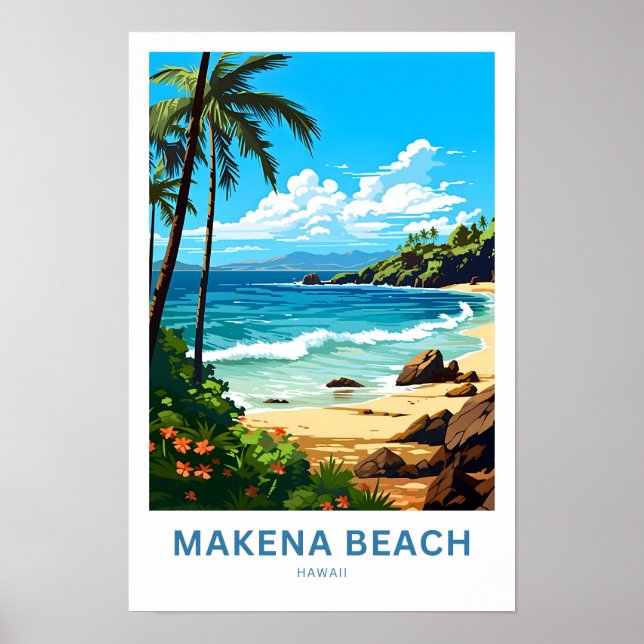 Skriv ut Makena Beach Hawaii Travel Poster (Framsidan)