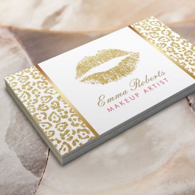 Skriv ut Makeup Artist Guld Läppar Luxury Leopard Visitkort (Skapare uppladdad)
