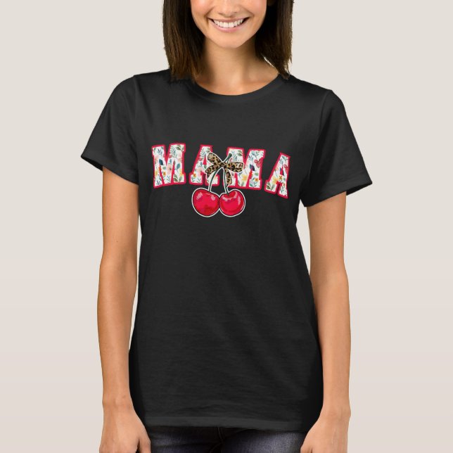 Skriv ut Mamman Leopard för Cherry Bow Coquette T Shirt (Framsida)