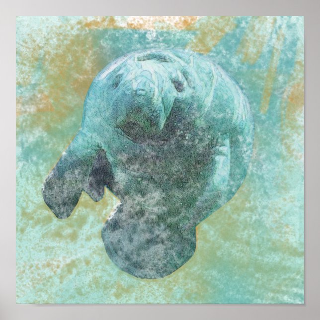 Skriv ut ManateSea Cow Art Poster (Framsidan)