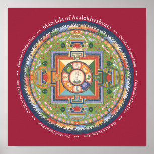 SKRIV ut Mandala från Chenrezig - med Mantra Poster