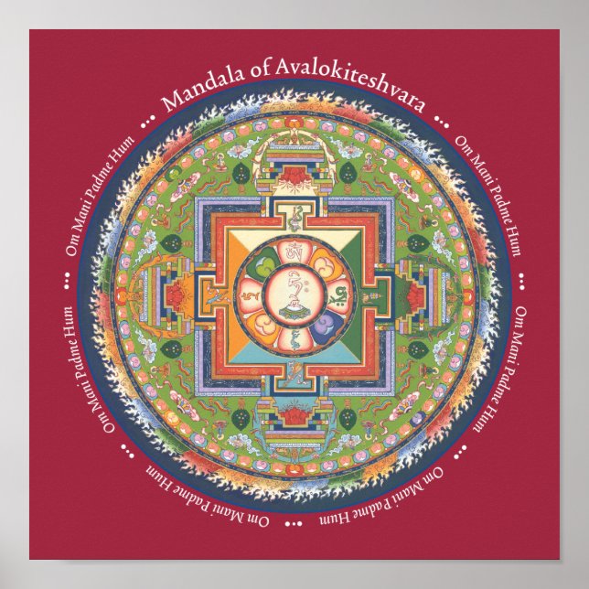 SKRIV ut Mandala från Chenrezig - med Mantra Poster (Framsidan)
