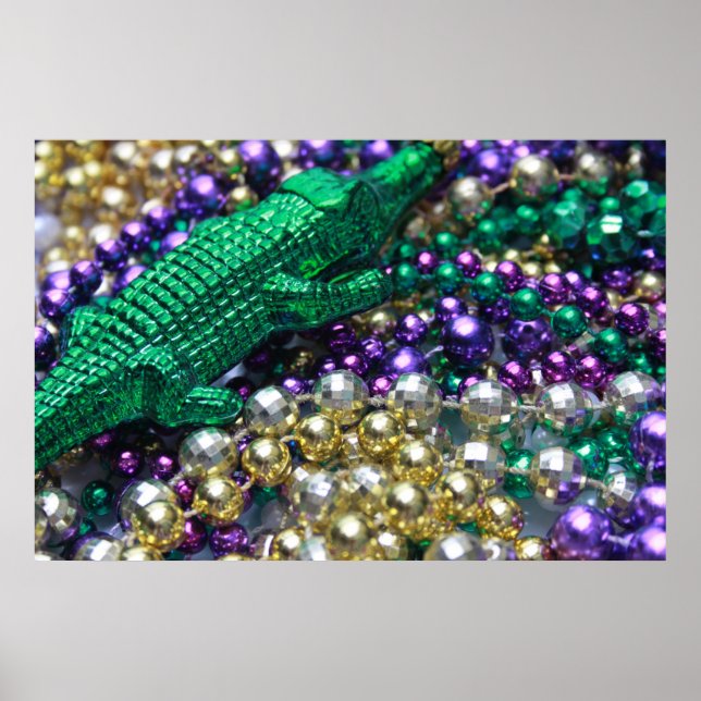 Skriv ut Mardi Gras Gator Pärlor Poster (Framsidan)
