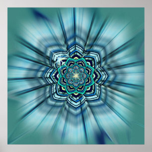 Skriv ut med Aqua och Turcos Lotus Mandala Poster