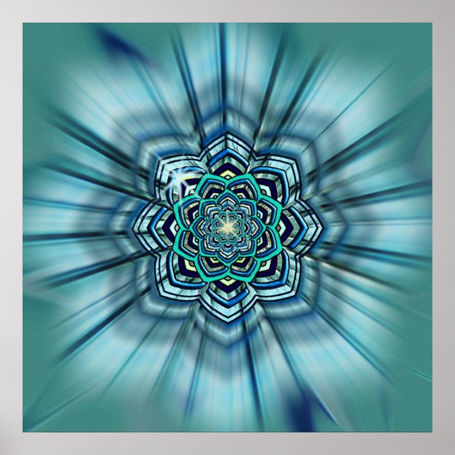  Skriv ut med Aqua och Turcos Lotus Mandala Poster (Framsidan)