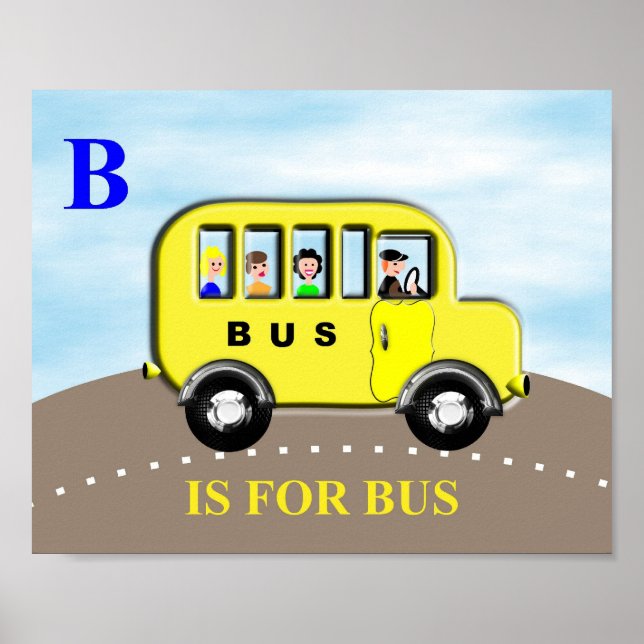 Skriv ut med Cute Kids Alphabet Brev B Buss Poster (Framsidan)