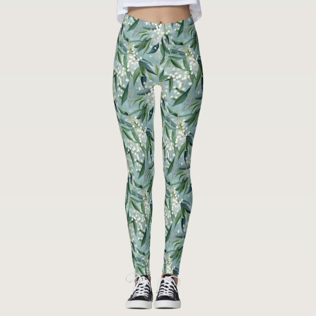 Skriv ut med Gypsophila & Eucalyptus Löv-övertryck Leggings (Framsida)