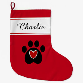 Skriv ut med rött hjärta eller Hund Stor Julstrumpa