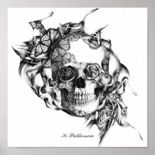 Skriv ut med Skull och Butterflies Art Poster