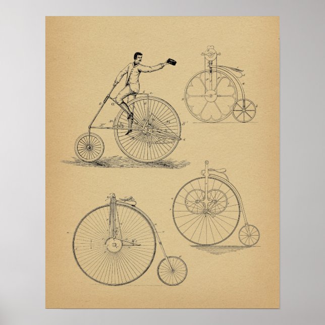 Skriv ut med vintage för höghjulscykelpatentering poster (Framsidan)