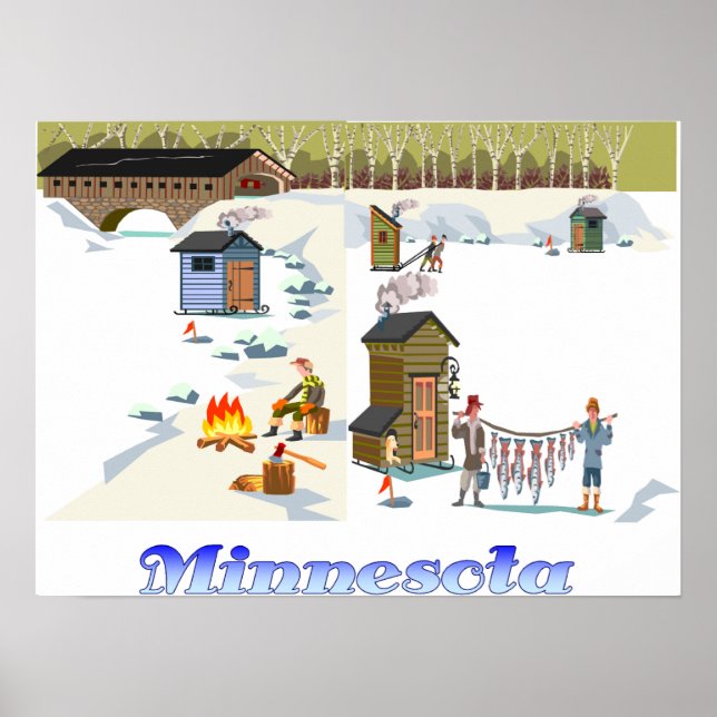 Skriv ut Minnesota Ice Fishing Poster (Framsidan)