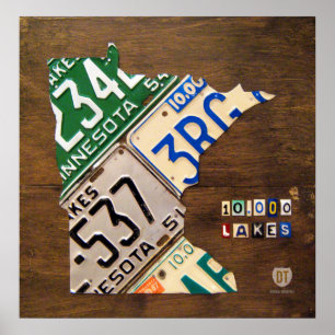 Skriv ut Minnesota License Plate Karta Poster