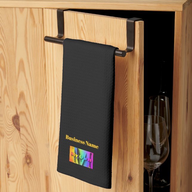 Skriv ut Mitt Eget Kafé Kaffebutik Svart Kökshandduk (Thirds Fold)