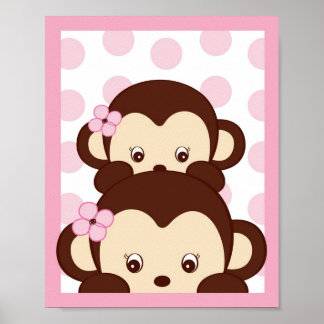 Skriv ut mod Girl Monkey Dots Nursery Wall Art Poster