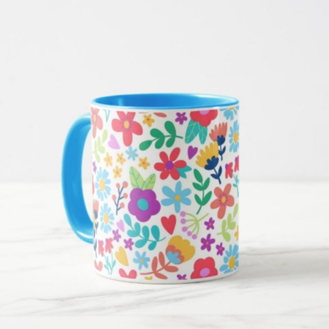 Skriv ut modern Kaffe koppar med blomma och Löv (Skapare uppladdad)