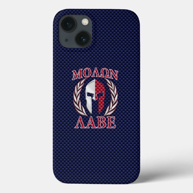 Skriv ut molon Labe Spartan Warrior Blue Carbon Fi (Baksida)