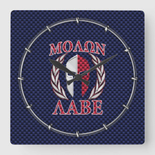 Skriv ut molon Labe Spartan Warrior Blue Carbon Fi Fyrkantig Klocka