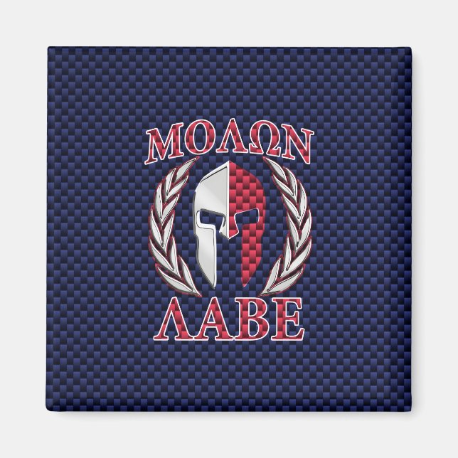 Skriv ut molon Labe Warrior Mask Blue Carbon Fiber Magnet (Framsidan)