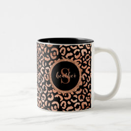 Skriv ut monogram Girly Leopard Animal Två-Tonad Mugg