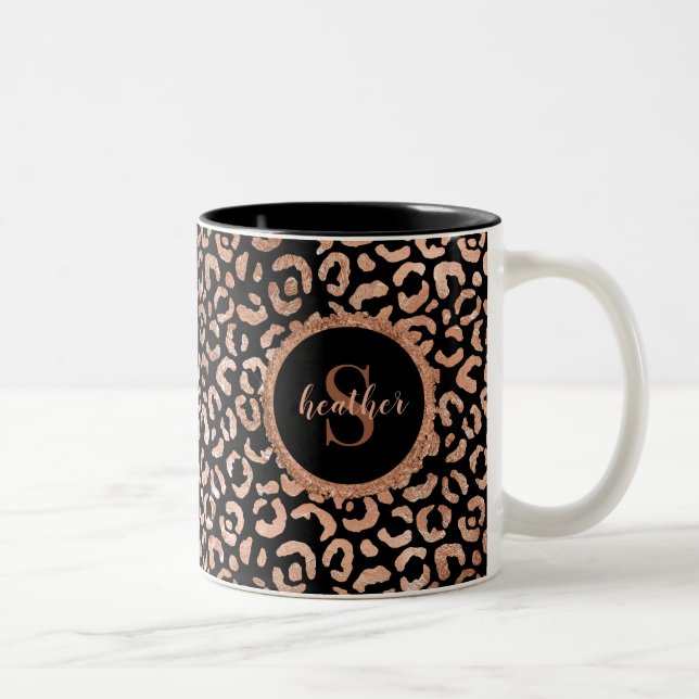 Skriv ut monogram Girly Leopard Animal Två-Tonad Mugg (Höger)