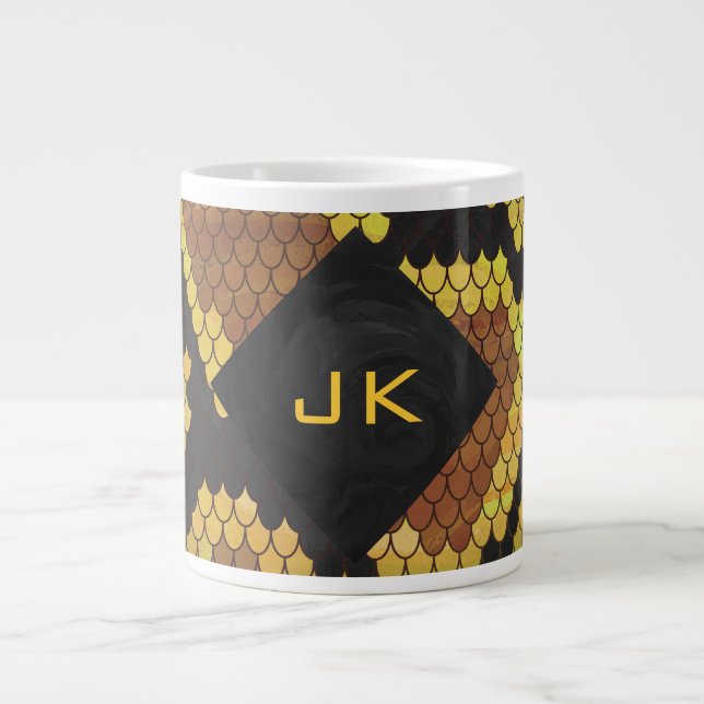 Skriv ut Monogram Snake Brown och Guld Jumbo Mugg (Framsidan)
