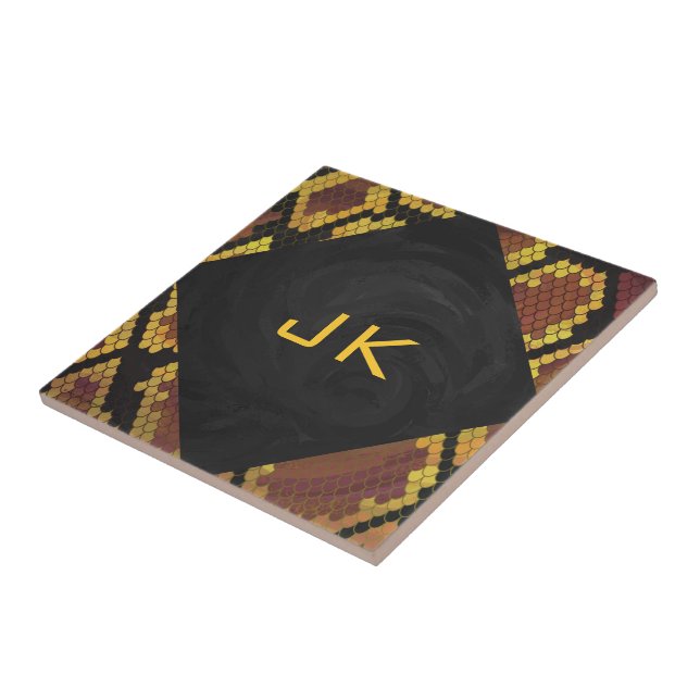 Skriv ut Monogram Snake Brown och Guld Kakelplatta (Sidan)