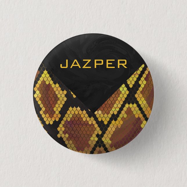 Skriv ut Monogram Snake Brown och Guld Knapp (Framsida)