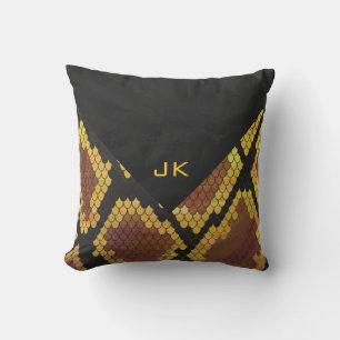 Skriv ut Monogram Snake Brown och Guld Kudde