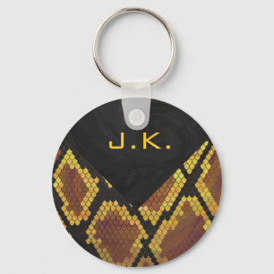 Skriv ut Monogram Snake Brown och Guld Nyckelring