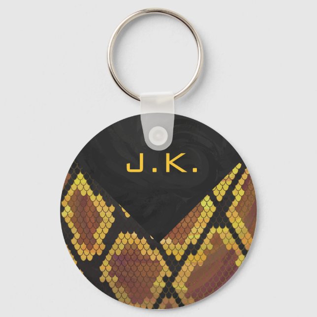 Skriv ut Monogram Snake Brown och Guld Nyckelring (Framsida)