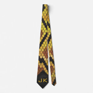 Skriv ut Monogram Snake Brown och Guld Slips