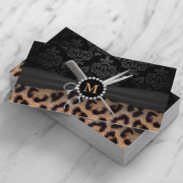 Skriv ut monogrammofonmodern leopard i hårslista visitkort