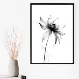 Skriv ut monokromatisk minimal Blommigt av väggkon Poster