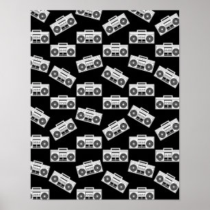 Skriv ut Mönster Boombox svart för Music Boombox Poster